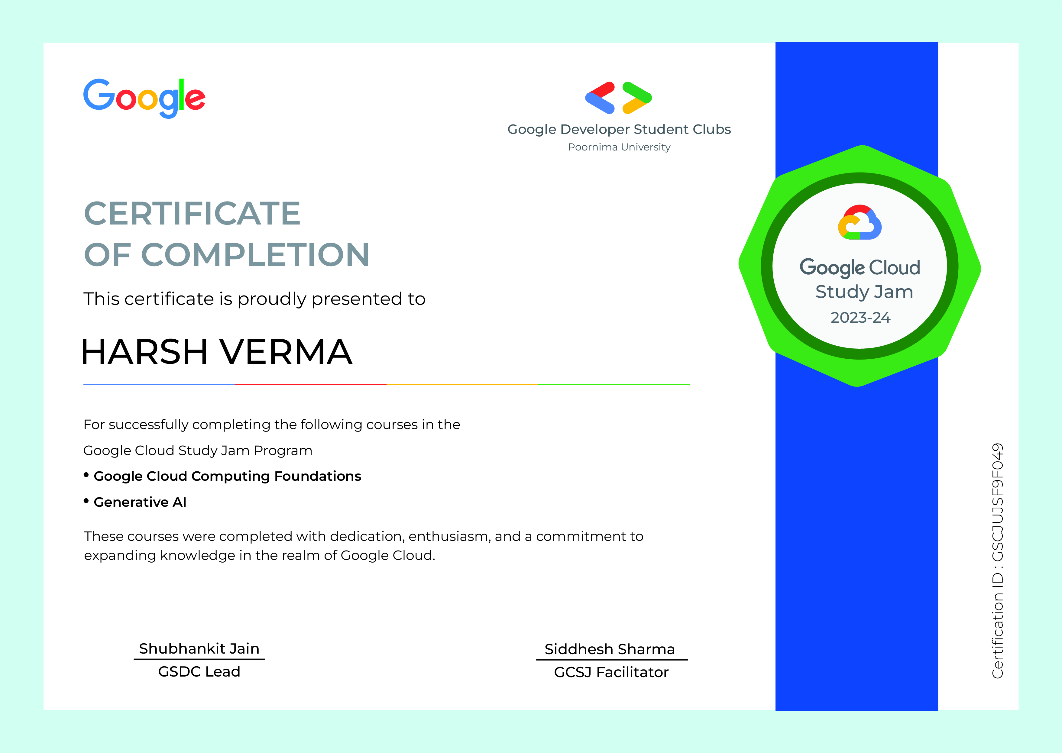 GDSC Certificate